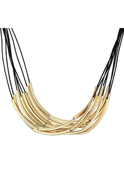 Colier placat cu aur de 14K - cu siraguri multiple - Auriu