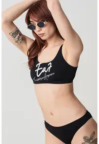 Costum de baie in doua piese cu imprimeu logo - Negru