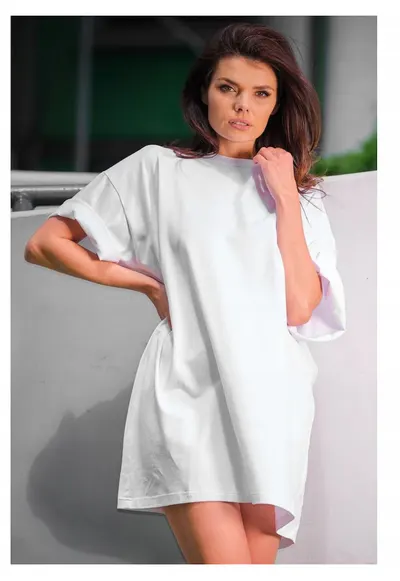 Rochie oversize cu maneca scurta din bumbac - - Alb