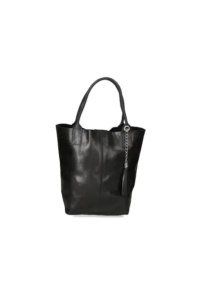 Geanta shopper din piele cu accesoriu cu franjuri - Negru
