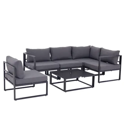 Outsunny set mobilier grădină 6 piese, canapele, colțar, masă auxiliară, aluminiu poliester, perne, pentru 4-5 Persoane | Aosom Romania