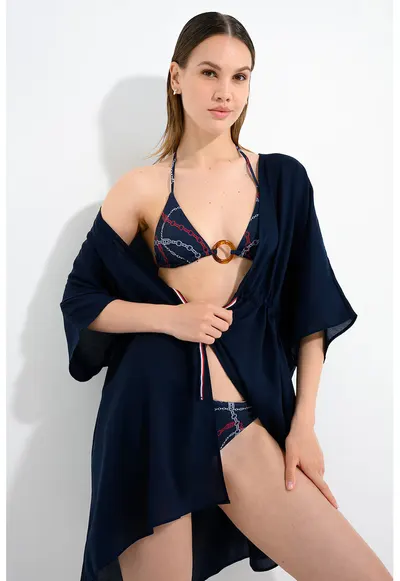 Sutien cu model grafic - Alb/Bleumarin