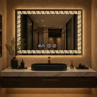 Oglinda LED Premium pentru Baie 80x60 cm Iluminare 3 Culori Ceas si Antiaburire
