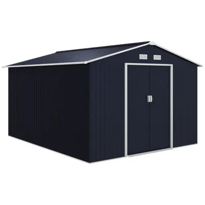 Magazie de Depozitare de 277x322x192cm din Metal pentru Unelte de Gradina cu Usi Glisante Duble, Gri Inchis Outsunny | Aosom RO