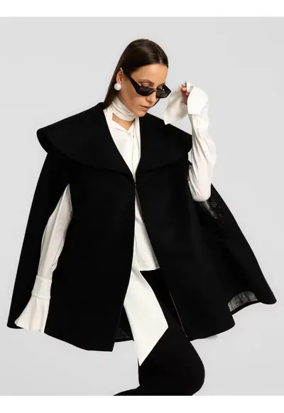 Poncho cu guler supradimensionat Sorte - Negru