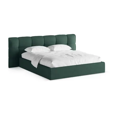 Pat matrimonial verde închis tapițat cu spațiu de depozitare cu somieră 140x200 cm Eric – Micadoni