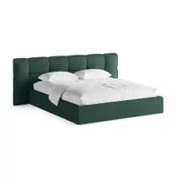 Pat matrimonial verde închis tapițat cu spațiu de depozitare cu somieră 140x200 cm Eric – Micadoni