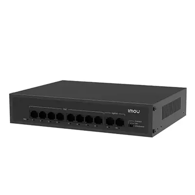 Switch cu 10 porturi Imou SF110P, 10/100 Mbps, 1.6 Gbps, 8 porturi PoE, 2 porturi uplink, buget PoE 65W, fara management
