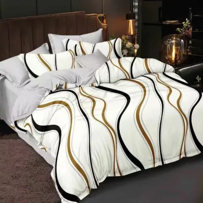 Lenjerie pat dublu cu Elastic - 3 Bucati 199 Lei - Crem, dungi