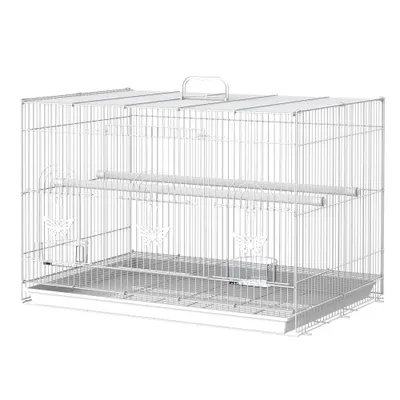 Colivie pentru Pasari din Metal cu Stinghii si Boluri pentru Mancare, Voliera pentru Canari si Perusi 60x41x41cm, Alb | Aosom Romania