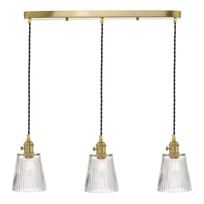 Lampa suspendata Hadano 3 Light Brass Suspension With Ribbed Glass Shades