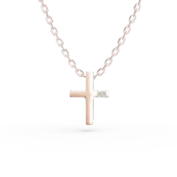 Lant cu pandantiv cruce din aur roz cu diamant de 0.01ct
