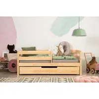 Pat pentru copii în culoare naturală din lemn de pin cu spațiu de depozitare 80x160 cm Mila CPD – Adeko