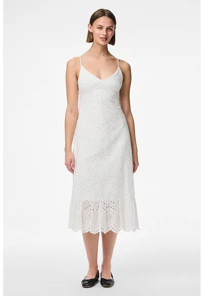 Rochie midi cu dantela Sangallo - Alb
