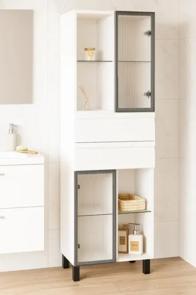 Dulap baie seria 758, front MDF, 2 usi, 2 sertare, alb, 50x32x180 cm
