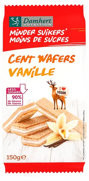 Vafe cu cremă de vanilie, fără zahăr, 150 g, Damhert