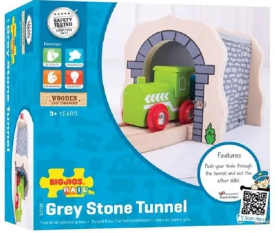 Jucarie din lemn Bigjigs - Tunel cu sina, gri
