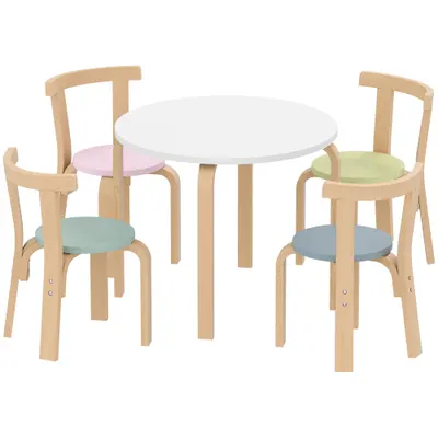 AIYAPLAY Set masă și scaune pentru copii, 5 piese, lemn masiv ușor, multicolor | Aosom Romania