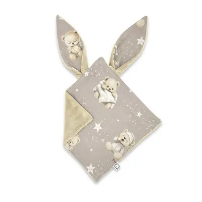 Jucarie textila senzoriala, MimiNu, Moale, Cu doua fete, 30 x 30 cm, Din tesatura minky si bumbac, Materiale certificate Oeko Tex Standard 100, Bedtime story beige