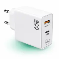 Incarcator Retea Timebox, 2 Porturi, 65W, 1 x Type-C, 1 x Q, C 3, LED, Alb - Default Title