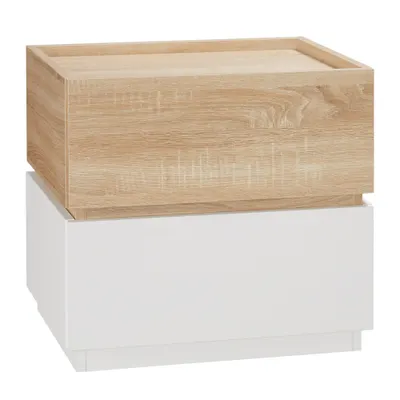 HOMCOM Bedside Table with 2 Stackable Drawers, Modern Nightstand, End Table for Bedroom, Living Room, Nature Wood and White | Aosom Romania