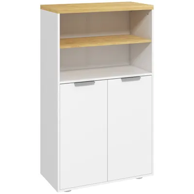 kleankin Mobilier de depozitare pentru baie cu 2 uși și 2 compartimente deschise dim. 60L x 30A x 102H cm, alb | Aosom Romania