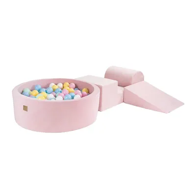 Teren de joacă din spumă roz 4 buc. din catifea înălțime 30 cm 225x90 cm Montessori – Meowbaby