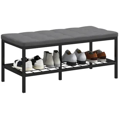 HOMCOM Banc de pantofi cu pernă rembursată și raft de depozitare, banc de intrare pentru hol, cameră, 90x41x40 cm, gri | Aosom Romania