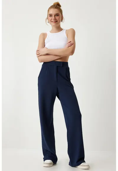 Pantaloni dama Palazzo bleumarin - Bleumarin