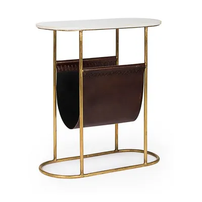 Masă consolă maro/aurie cu blat din marmură 23x53 cm Marmol – Bizzotto