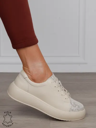 Pantofi Casual damă din piele naturală cu talpa inalta CRL1571 BEJ