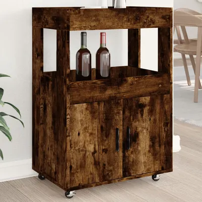 vidaXL Cărucior de bar, stejar fumuriu, 60x39,5x89 cm, lemn prelucrat