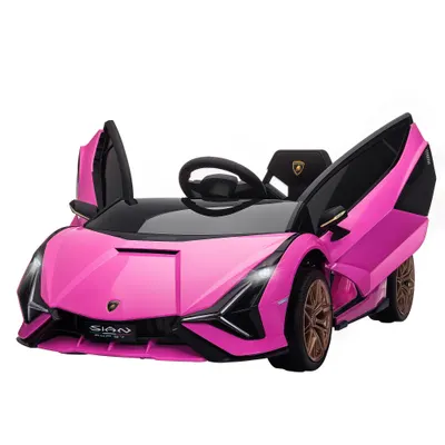HOMCOM Masina Electrica pentru Copii 12V, Roz Lamborghini 12V cu telecomanda | Aosom Romania