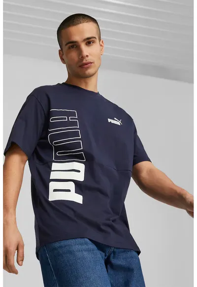 Tricou de bumbac cu imprimeu logo supradimensionat Power - Alb/Bleumarin