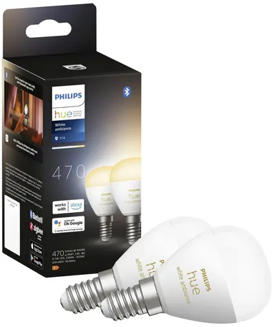 Becuri inteligente Philips - Hue Ambiance, 5.1W, E14, P45, 2 bucăți, dimmer