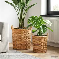 vidaXL Ghiveci coș cu depozitare 2 buc. Maro Natural Ratan Kubu