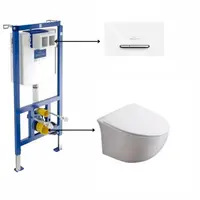Set vas wc rimless suspendat, Foglia Alice cu rezervor incastrat si clapeta de actionare dual-flush, alba cu 2 butoane cromate ViConnect, Villeroy Boch