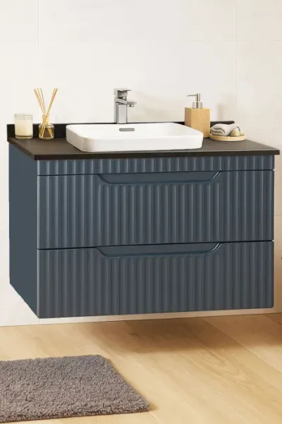 Set Baza front MDF si Lavoar seria 633, suspendata, cu sertare, montat, 80 cm, antracit