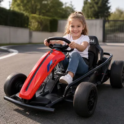 Go-Kart electric pentru copii 24V Rosu, cu functie Drift, 2 motoare 775W, viteza 15 kmh, centura 5 puncte, de la 6 ani, maxim 70 kg