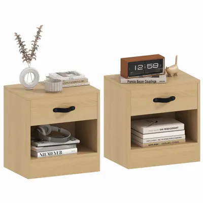 HOMCOM Set de 2 Noptiere cu Sertar și Compartiment Deschis pentru Sufragerie 39x28x41 cm Natural | Aosom Romania