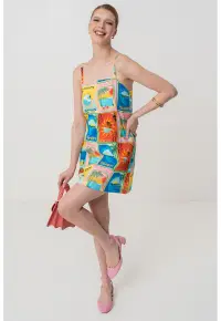 Rochie mini cu imprimeu grafic - Portocaliu/Roz/Albastru