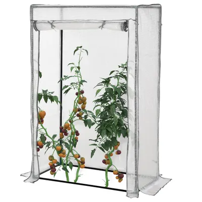 Outsunny Seră de grădină, seră de balcon, pânză renforțată PE, structură din oțel, ușă zippată rulabilă, 100 x 50 x 150 cm alb | Aosom Romania