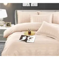 Lenjerie HoReCa, pat dublu, Damasc Finetat Deluxe cu Elastic, 6 piese, Jojo Home, Bej