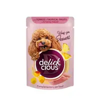 Delickcious Dog - Fulgi de Curcan & Fructe Tropicale in Sos Cremos - 80g