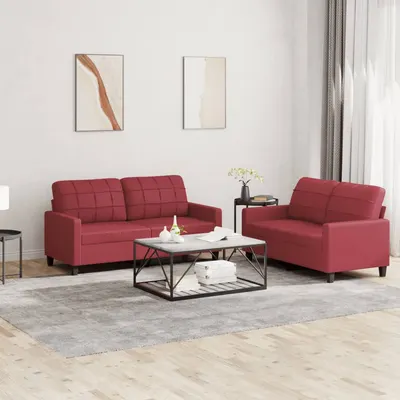 Gossi set de canapele cu perne, 2 piese, rosu vin, piele ecologica