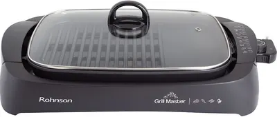 Grill Rohnson -Grill Master R-2525, 2200 W, antiaderent, nervurat/plat, negru