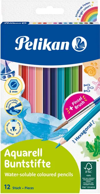 Set de creioane acuarelă Pelikan -12 culori, cu pensulă