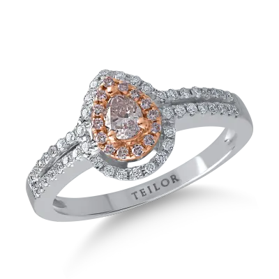 Inel din aur alb-roz cu diamante roz pear si rotunde de 0.29ct si diamante transparente de 0.24ct