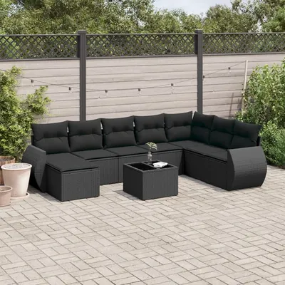 Gossi set mobilier de gradina cu perne, 9 piese, negru, poliratan