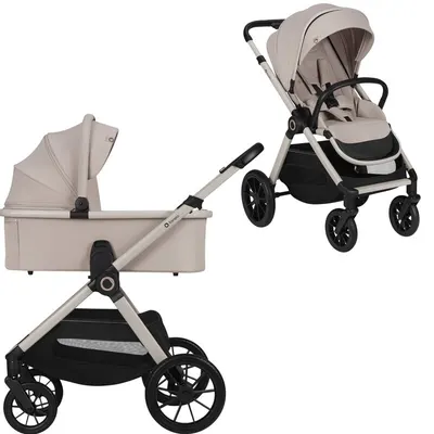 Carucior 2 in 1, Lionelo, Layla, Pana la 22 kg, Cadru aluminiu, Cu landou intarit si salteluta din spuma AirDots, Reversibil, Cu ventilatie 3D, Cu accesorii, EN1888-1, EN1888-2, EN1466, Bej